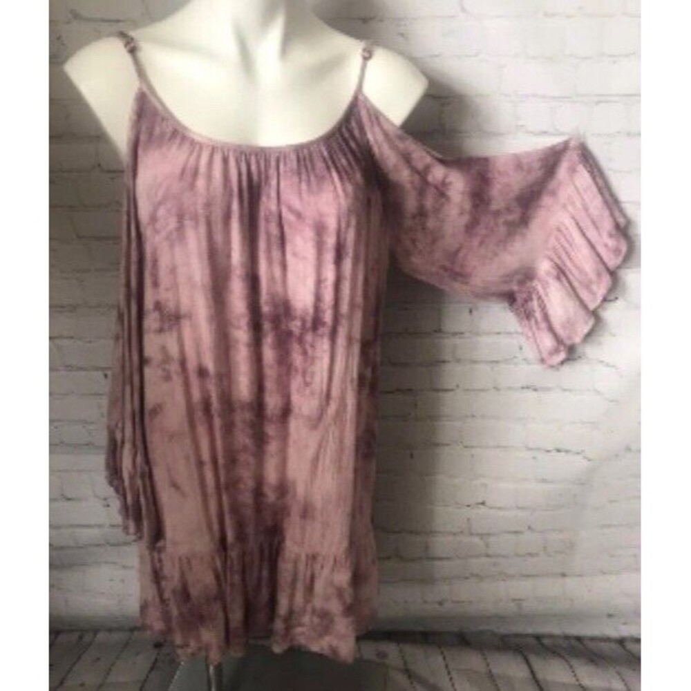 Design Lab Pink White‎ Tye Dye Top Blouse Shirt Cold Shoulder Boho Ruffle Medium